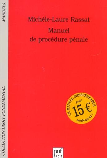 Couverture du livre « Manuel de procedure penale » de Michele-Laure Rassat aux éditions Puf