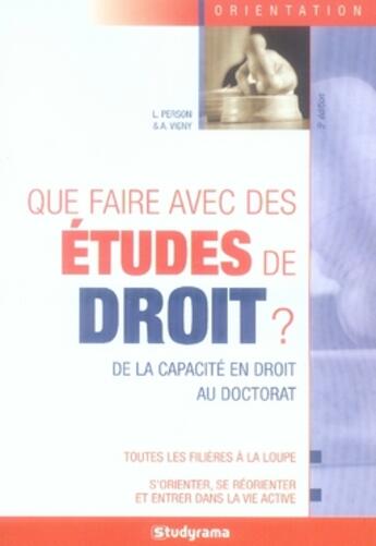 Couverture du livre « Que faire avec des études de droit ? (5e édition) » de Person L aux éditions Studyrama