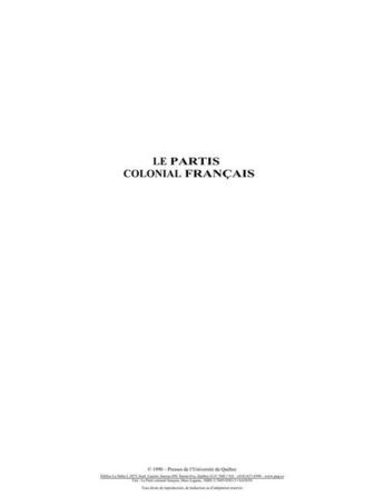 Couverture du livre « Le parti colonial français ; éléments d'histoire » de Marc Lagana aux éditions Presses De L'universite Du Quebec