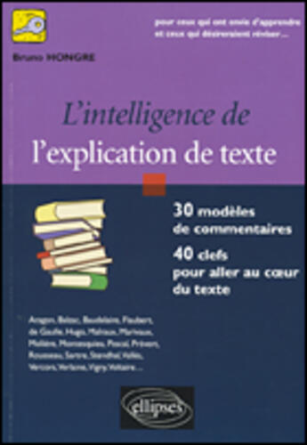 Couverture du livre « L'intelligence de l'explication de texte » de Bruno Hongre aux éditions Ellipses