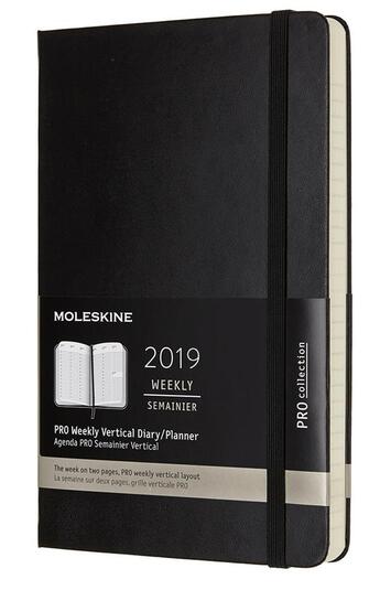 Couverture du livre « Agenda 2019 pro semainier vertical grand format noir rigide » de  aux éditions Moleskine
