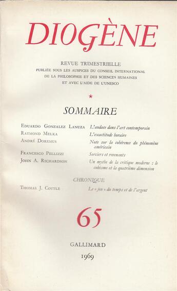 Couverture du livre « Diogene 65 » de Collectifs Gallimard aux éditions Gallimard