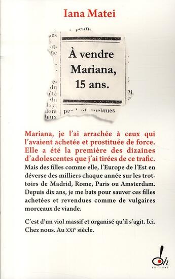 Couverture du livre « À vendre Mariana, 15 ans » de Iana Matei aux éditions Oh !