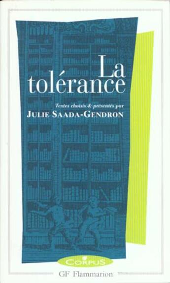 Couverture du livre « La tolérance » de Julie Saada aux éditions Flammarion