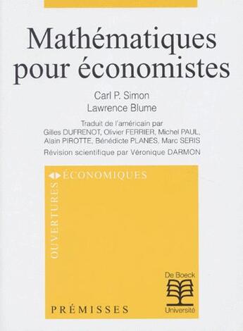 Couverture du livre « Mathematiques pour economistes » de Blume/Simon aux éditions De Boeck Superieur