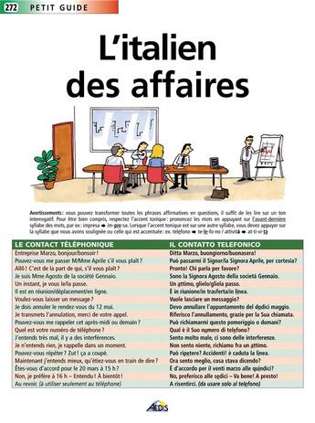 Couverture du livre « L'italien des affaires » de  aux éditions Aedis