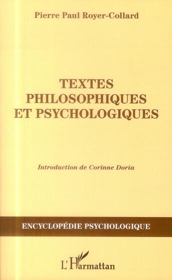 Couverture du livre « Textes philosophiques et psychologiques » de Pierre-Paul Royer-Collard aux éditions L'harmattan