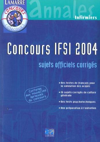 Couverture du livre « Concours ifsi 2004 - infirmiers » de  aux éditions Lamarre