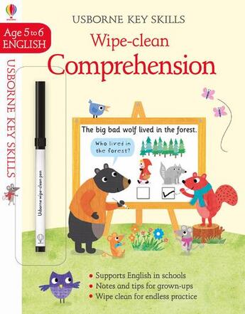 Couverture du livre « Key skills wipe-clean - comprehension - age to 5-6 » de Watson/Anna aux éditions Usborne