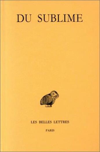 Couverture du livre « Du sublime » de Anonyme aux éditions Belles Lettres