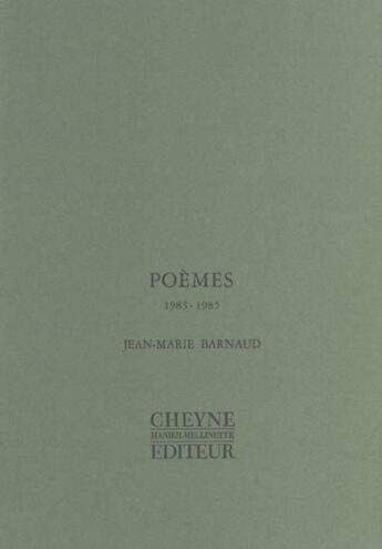 Couverture du livre « Poemes I (1983-1985) » de Jean-Marie Barnaud aux éditions Cheyne