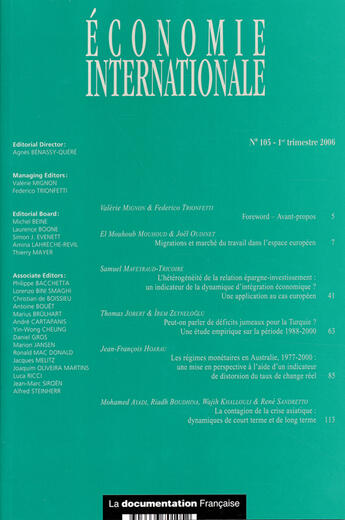 Couverture du livre « ECONOMIE INTERNATIONALE T.105 » de  aux éditions Documentation Francaise
