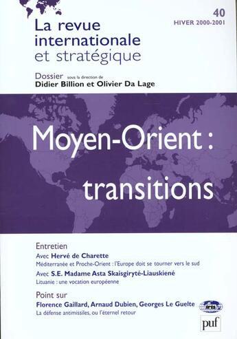 Couverture du livre « Moyen-Orient : transitions (hiver 2000-2001) » de  aux éditions Dalloz