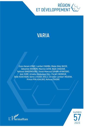 Couverture du livre « REGION ET DEVELOPPEMENT Tome 57 : Varia » de Region Et Developpement aux éditions L'harmattan