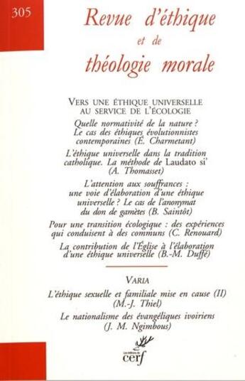 Couverture du livre « Revue d'ethique et de theologie morale - numero 305 » de  aux éditions Cerf