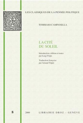 Couverture du livre « La cité du soleil » de Tommaso Campanella aux éditions Droz