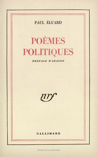 Couverture du livre « Poemes politiques » de Paul Eluard aux éditions Gallimard