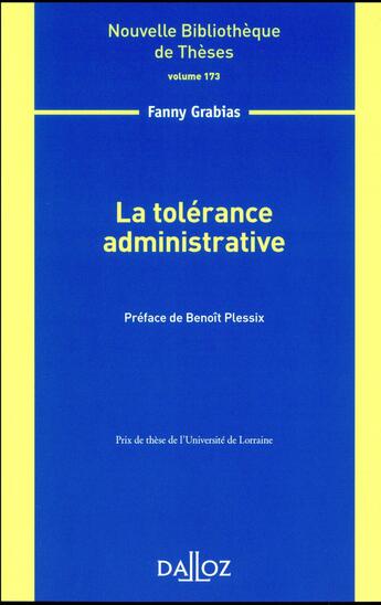 Couverture du livre « La tolérance administrative » de Fanny Grabias aux éditions Dalloz