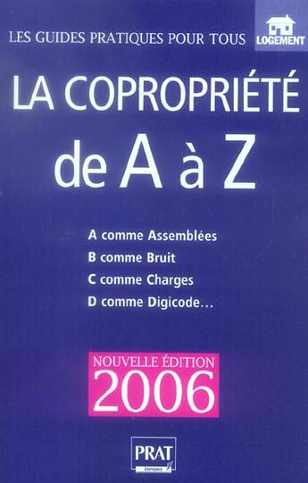 Couverture du livre « La copropriete de a a z (edition 2006) » de Lacroux et Vallas aux éditions Prat