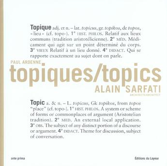 Couverture du livre « Topiques » de Ardenne P aux éditions Le Layeur