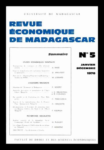 Couverture du livre « Revue économique de madagascar n.5 » de Madagascar aux éditions Cujas