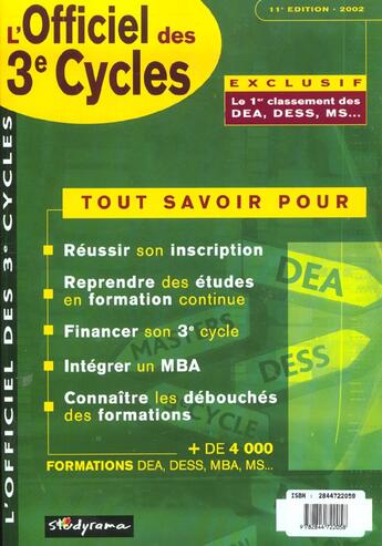 Couverture du livre « L'officiel des 3e cycles » de  aux éditions Studyrama