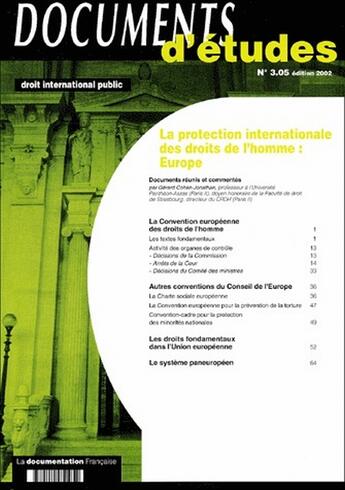 Couverture du livre « La protection internationale des droits de l'homme : Europe » de  aux éditions Documentation Francaise