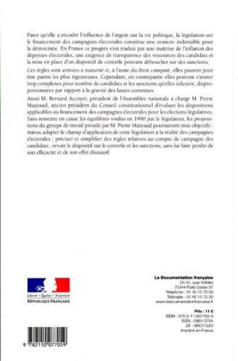 Couverture du livre « Propositions de réforme de la législation sur le financement des campagnes électorales pour les élections législatives » de Pierre Mazeaud aux éditions Documentation Francaise