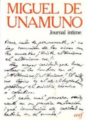 Couverture du livre « Journal intime » de Miguel De Unamuno aux éditions Cerf