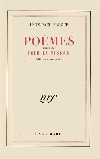 Couverture du livre « Poemes / pour la musique » de Leon-Paul Fargue aux éditions Gallimard