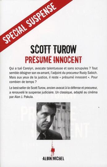 Couverture du livre « Présumé innocent » de Scott Turow aux éditions Albin Michel