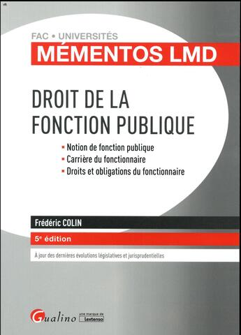 Couverture du livre « Droit de la fonction publique (5e édition) » de Frédéric Colin aux éditions Gualino