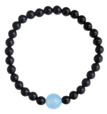 Couverture du livre « Bracelet onyx noir perles rondes 6 mm et perle unique calcedoine bleue 1 cm » de  aux éditions Dg-exodif