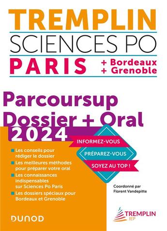 Couverture du livre « Tremplin sciences po paris, bordeaux, grenoble 2024 - dossier parcoursup + oral » de Vandepitte/Guigo aux éditions Dunod