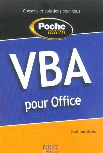 Couverture du livre « Vba Pour Office » de Maniez Dominique aux éditions First Interactive