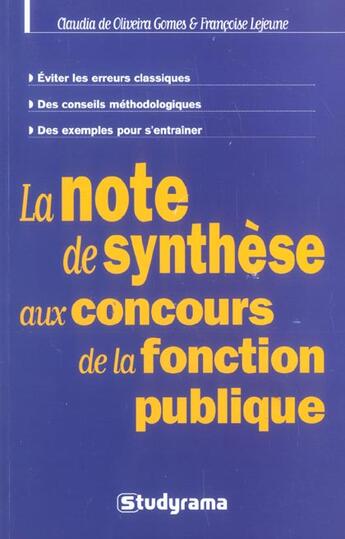 Couverture du livre « La note administrative (3e édition) » de De Oliviera Gomes C. aux éditions Studyrama