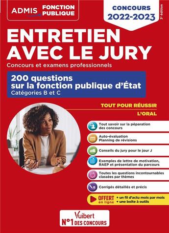 Couverture du livre « Entretien avec le jury : 200 questions sur la fonction publique d'Etat ; catégories B et C ; concours et examens professionnels ; oral, concours 2022-2023 » de Herve Macquart aux éditions Vuibert