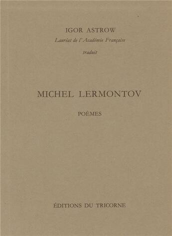 Couverture du livre « Poèmes » de Mikhail Lermontov aux éditions Tricorne