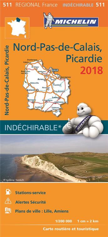 Couverture du livre « Carte regionale 511 nord-pas-de-calais, picardie 2018 » de Collectif Michelin aux éditions Michelin