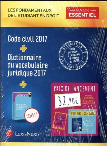 Couverture du livre « Code civil ; dictionnaire du vocabulaire juridique ; guide de l'étudiant ; pack essentiel (édition 2017) » de Laurent Leveneur aux éditions Lexisnexis