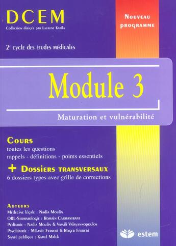 Couverture du livre « Module 3 ; maturation et vulnérabilité » de  aux éditions Estem