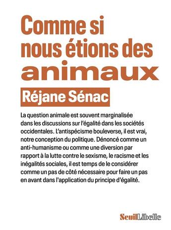 Couverture du livre « Comme si nous étions des animaux » de Rejane Senac aux éditions Seuil