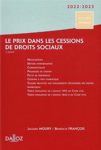 Couverture du livre « Le prix dans les cessions de droits sociaux (édition 2022/2023) » de Jacques Moury et Francois Benedicte aux éditions Dalloz