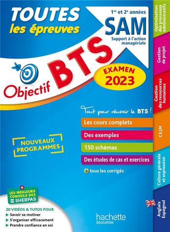 Couverture du livre « Objectif BTS ; toutes les épreuves ; BTS SAM 1re et 2e années (édition 2023) » de Bruno Bonnefous et Anne Christine Dray et Florence Fournier et Delphine Roberjot Duthion et David Leccia aux éditions Hachette Education