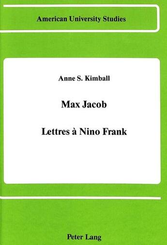 Couverture du livre « Max jacob » de Kimball Anne S aux éditions Peter Lang