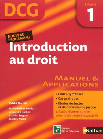 Couverture du livre « Introduction au droit ; épreuve 1 ; dcg ; élève (édition 2007) » de Mercati/Treguer aux éditions Nathan