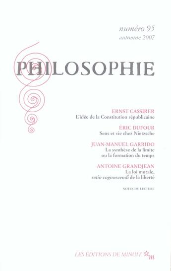 Couverture du livre « Revue philosophie minuit t.95 » de  aux éditions Minuit