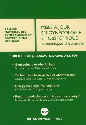 Couverture du livre « Mises à jour en gynécologie et obstétrique et techniques chirurgicales t.33 » de Dominique Luton aux éditions Cngof