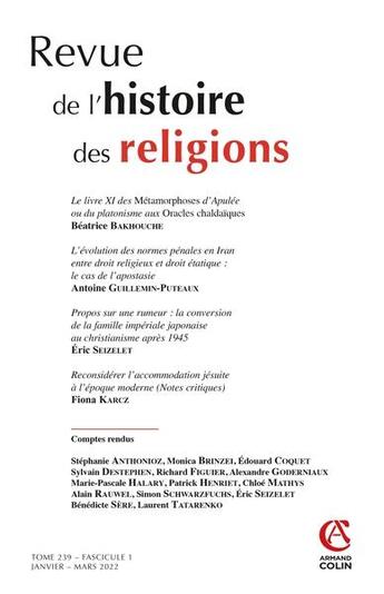 Couverture du livre « Revue de l'histoire des religions - n 1/2022 » de  aux éditions Armand Colin