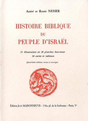 Couverture du livre « Histoire biblique du peuple d'Israël » de André Neher aux éditions Claire Maisonneuve